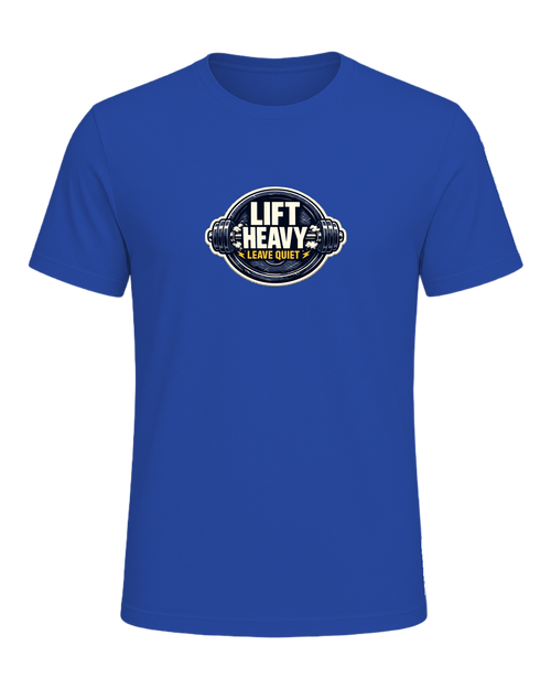 A clean barbell badge tee for lifters who train hard and keep the noise low. — True Royal