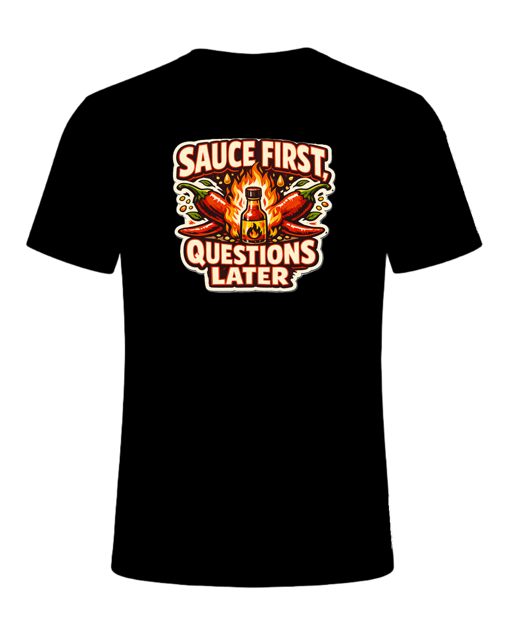 Sauce First, Questions Later Tee — Black