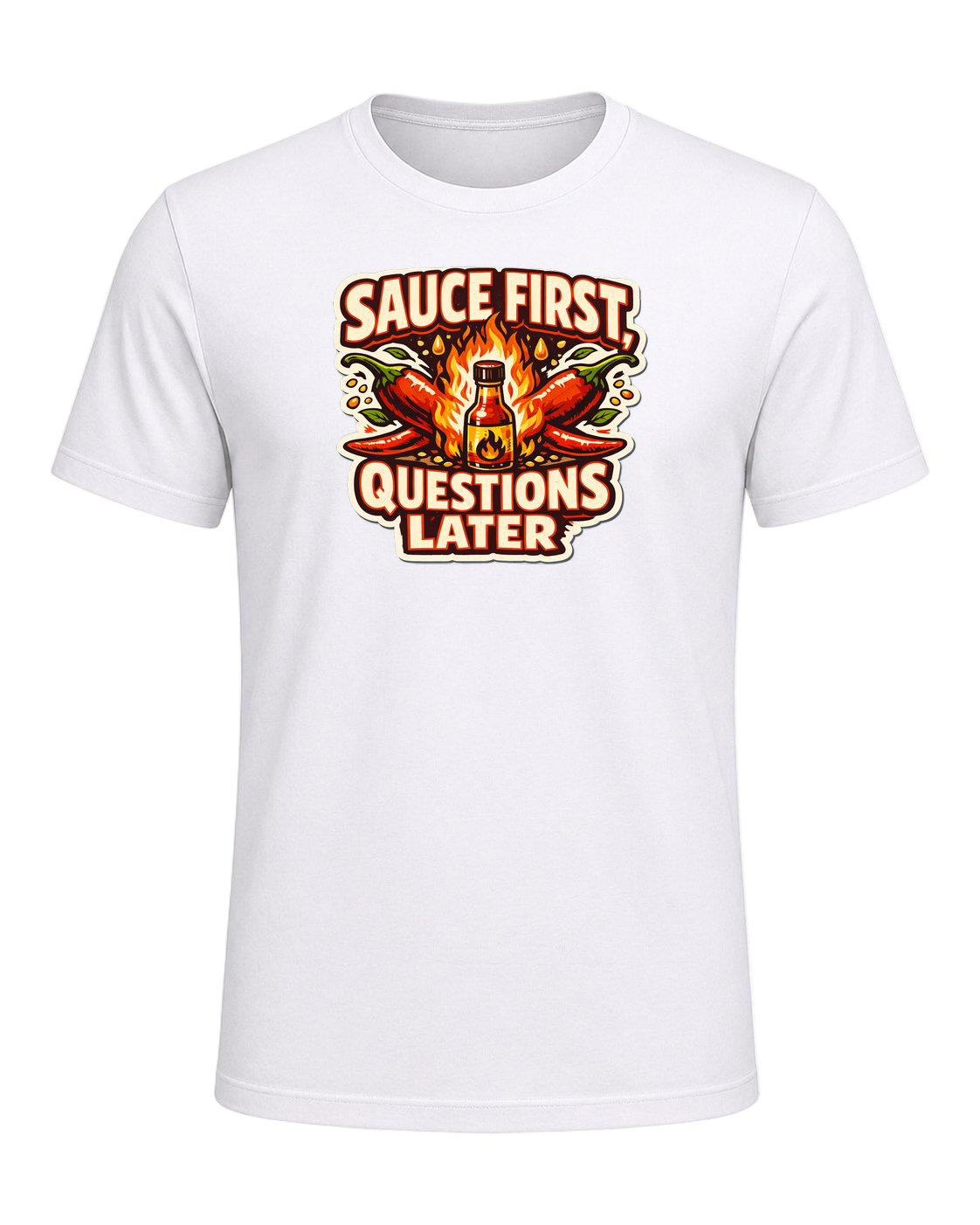 Sauce First, Questions Later Tee — White