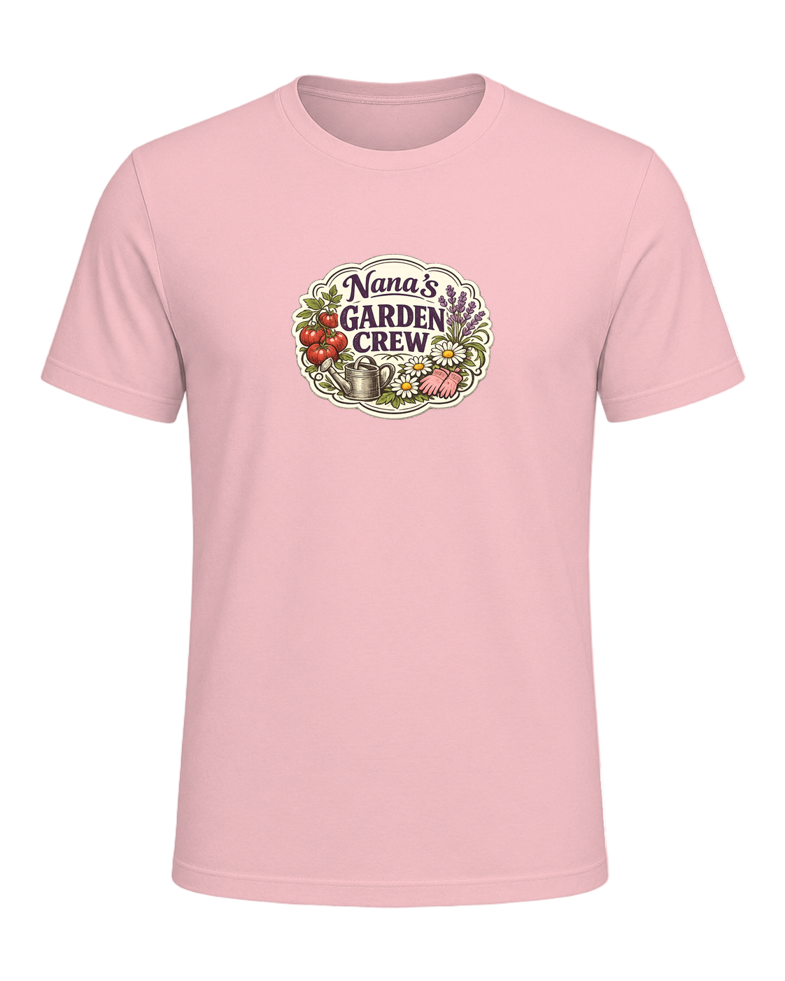 A sweet vintage garden badge tee for the Nana whose backyard is her happy place. — Pink