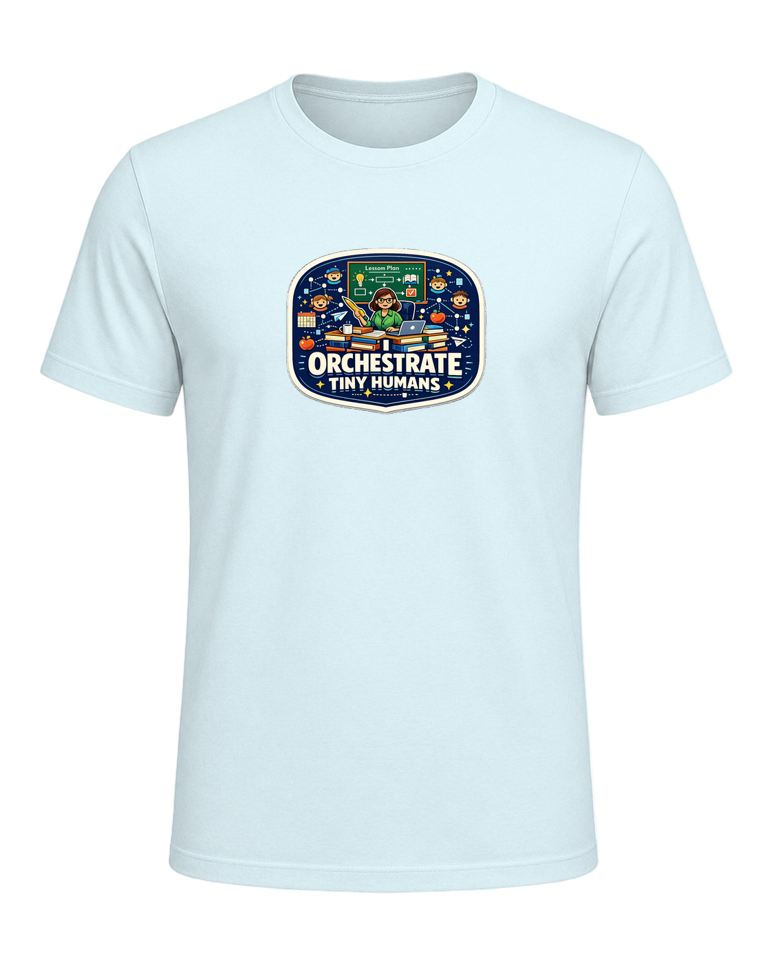 I Orchestrate Tiny Humans Tee — Heather Prism Ice Blue