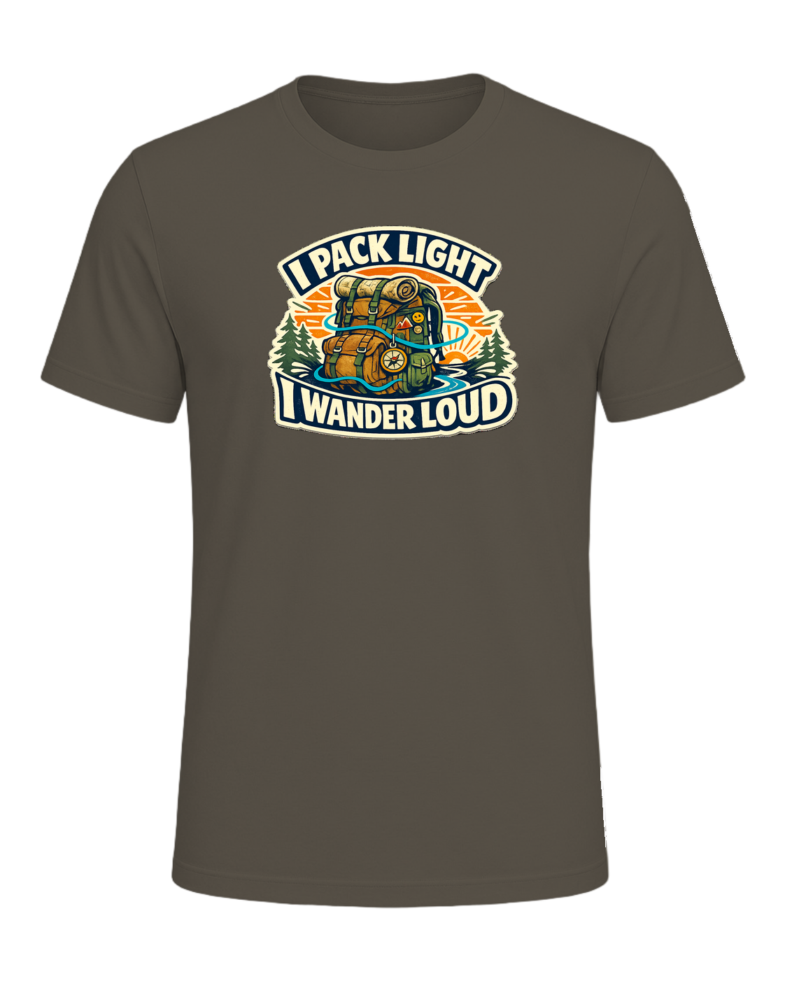 A bold travel wanderer tee for one-bag people who turn every trip into a story. — Army