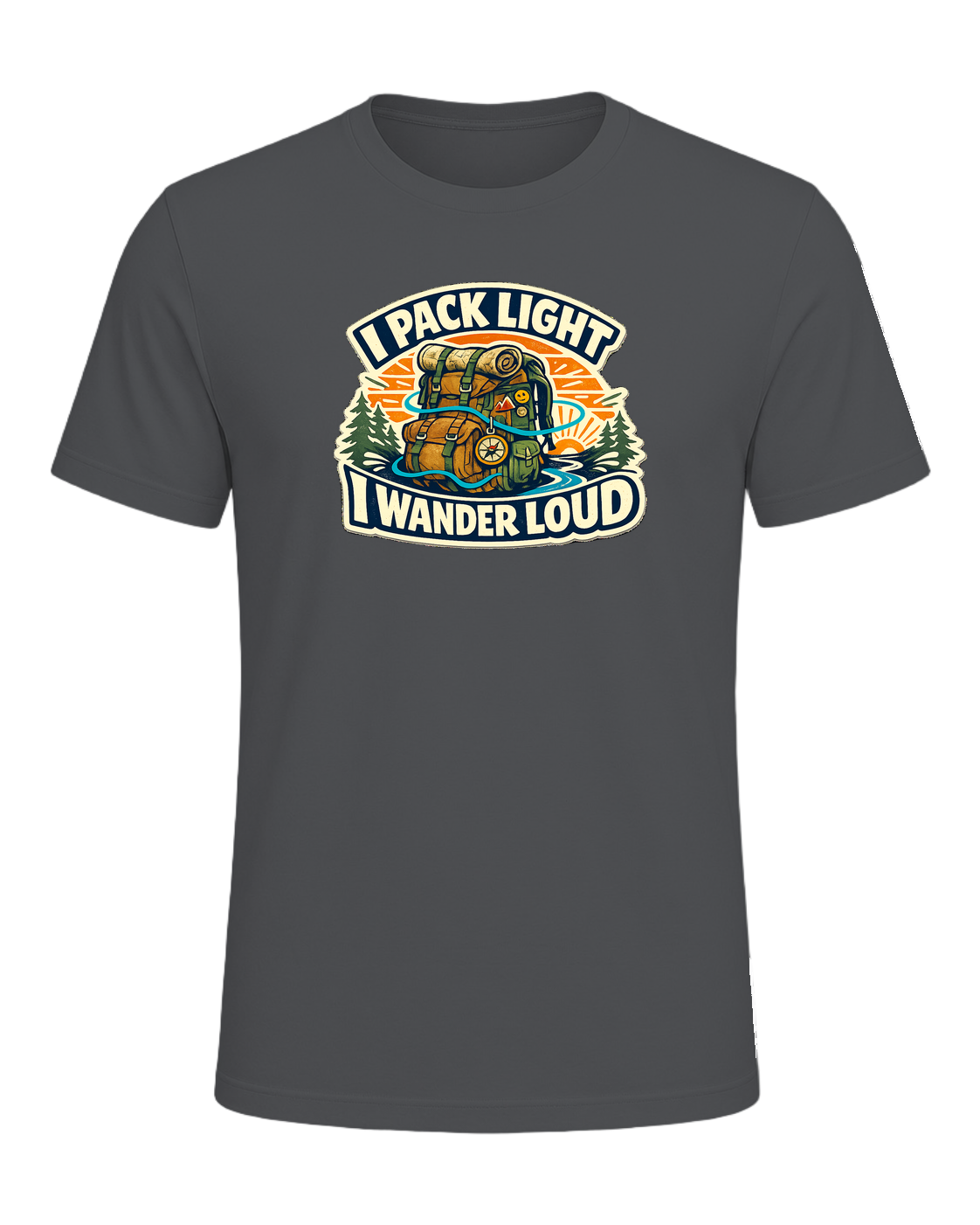 A bold travel wanderer tee for one-bag people who turn every trip into a story. — Asphalt