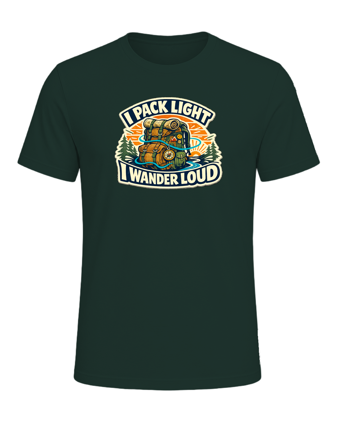 A bold travel wanderer tee for one-bag people who turn every trip into a story. — Forest