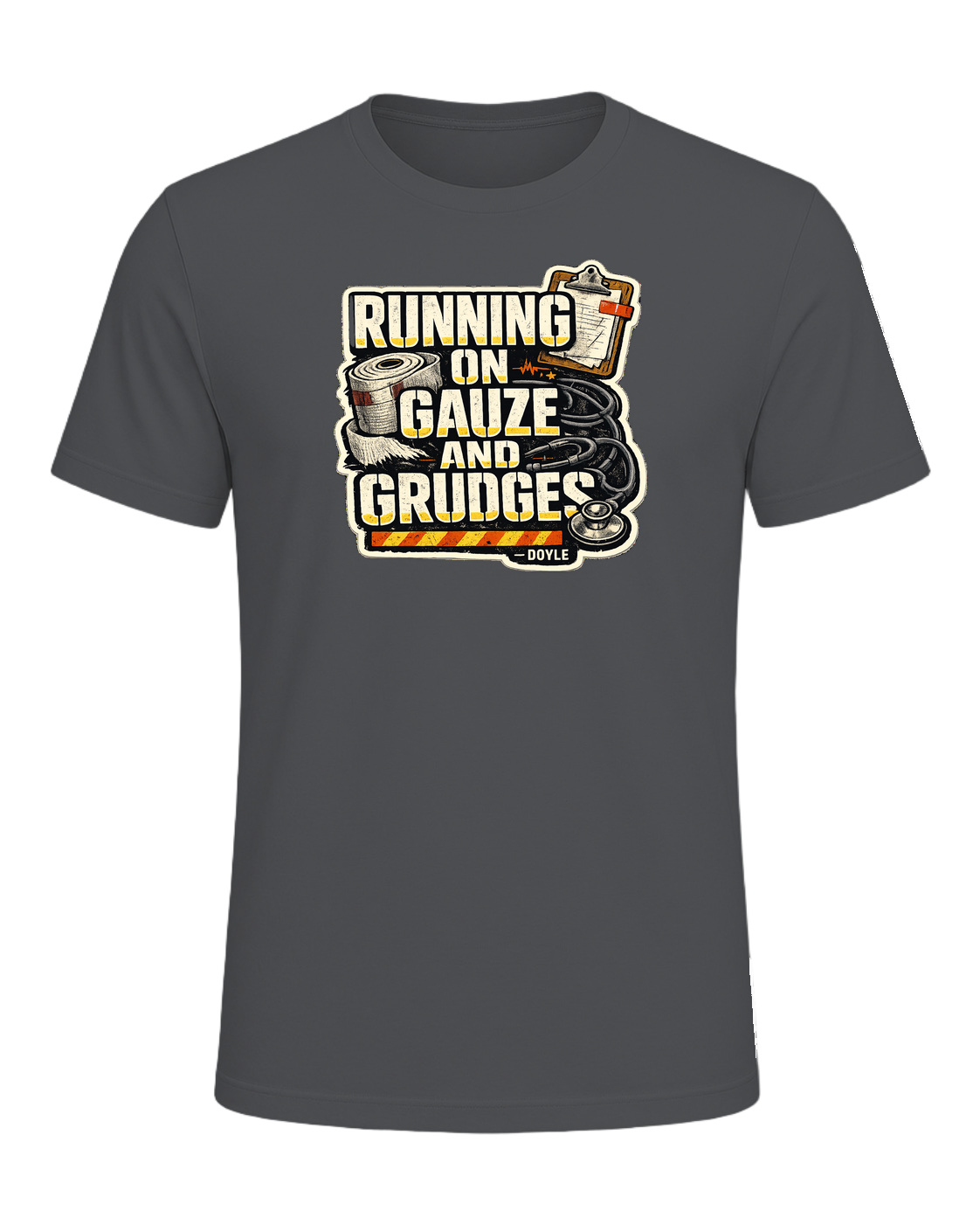 Running On Gauze And Grudges Tee — Asphalt