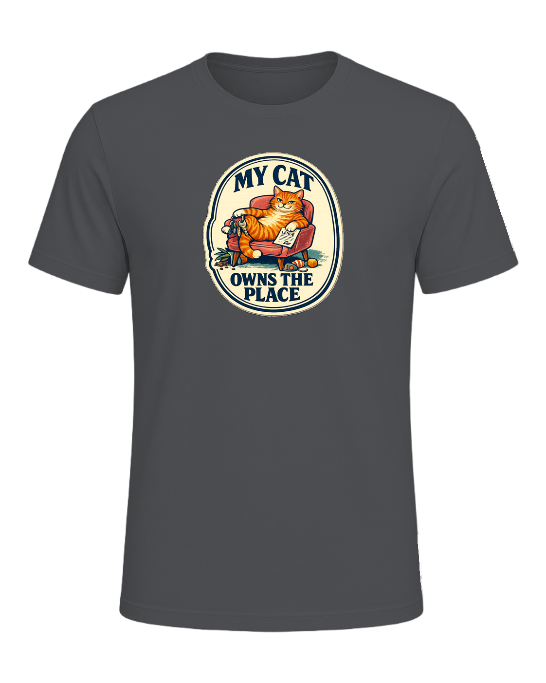 My Cat Owns The Place Tee — Asphalt