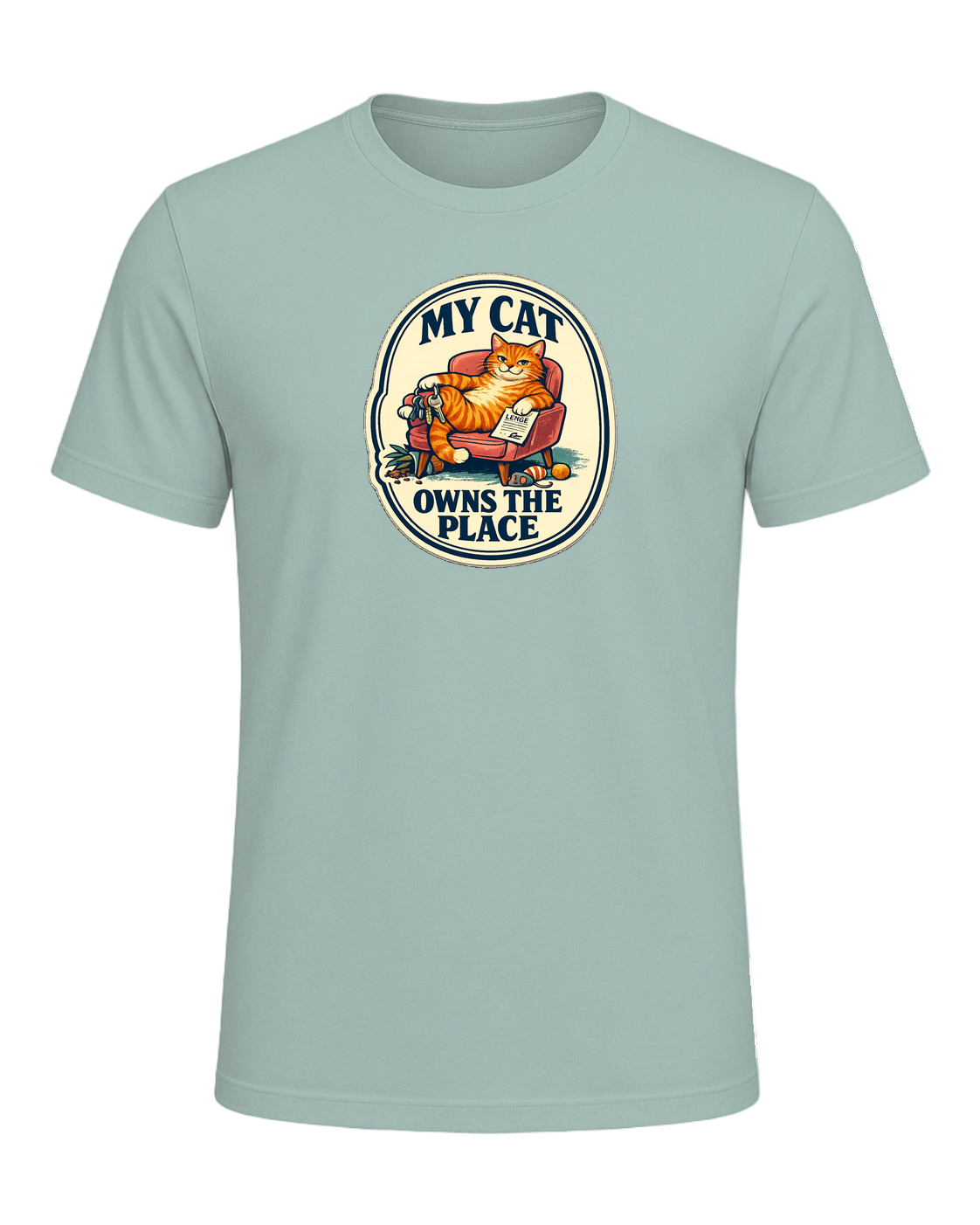 My Cat Owns The Place Tee — Dusty Blue