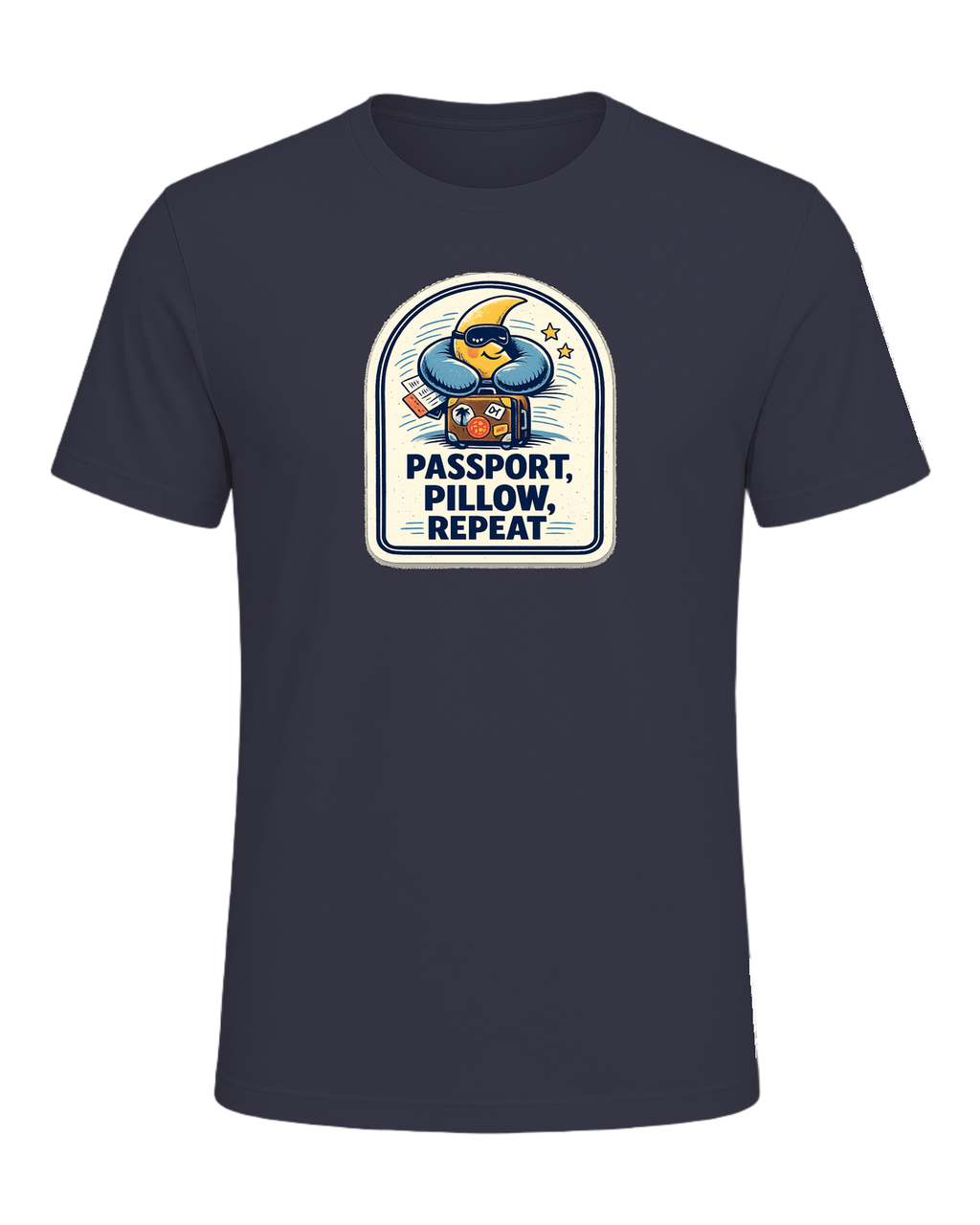 Passport, Pillow, Repeat Tee — Heather Midnight Navy
