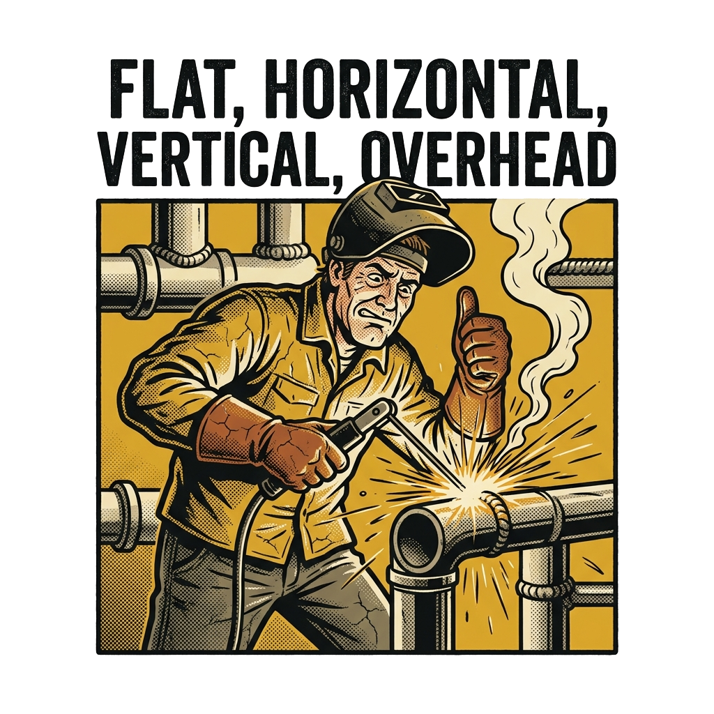 FLAT, HORIZONTAL, VERTICAL, OVERHEAD
