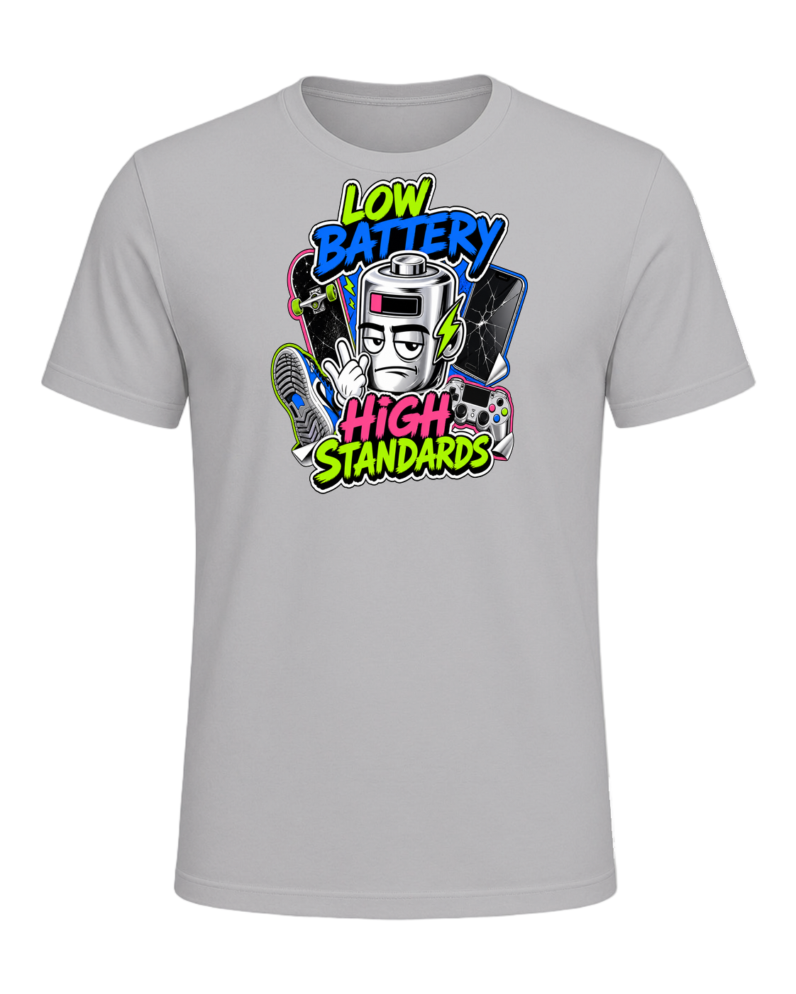 LOW BATTERY HIGH STANDARDS — Athletic Heather