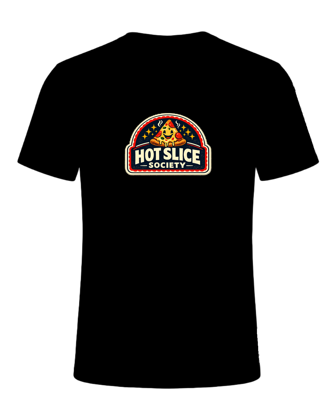 A bold retro pizza-club tee for anyone proudly living the hot slice lifestyle. — Black