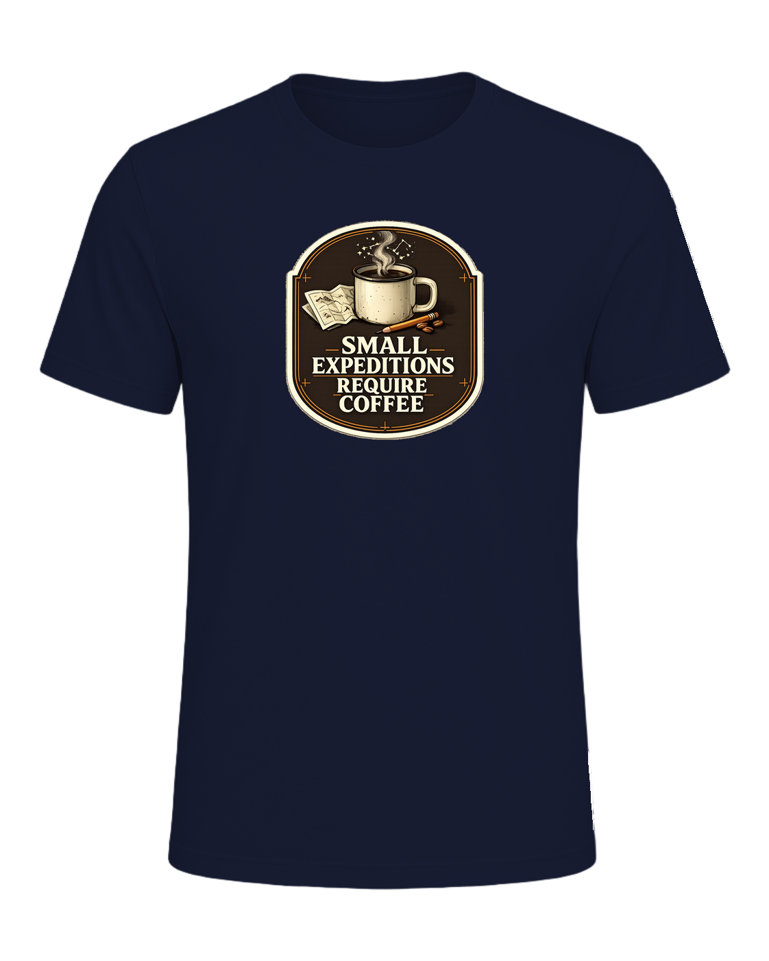 Small Expeditions Require Coffee Tee — Navy