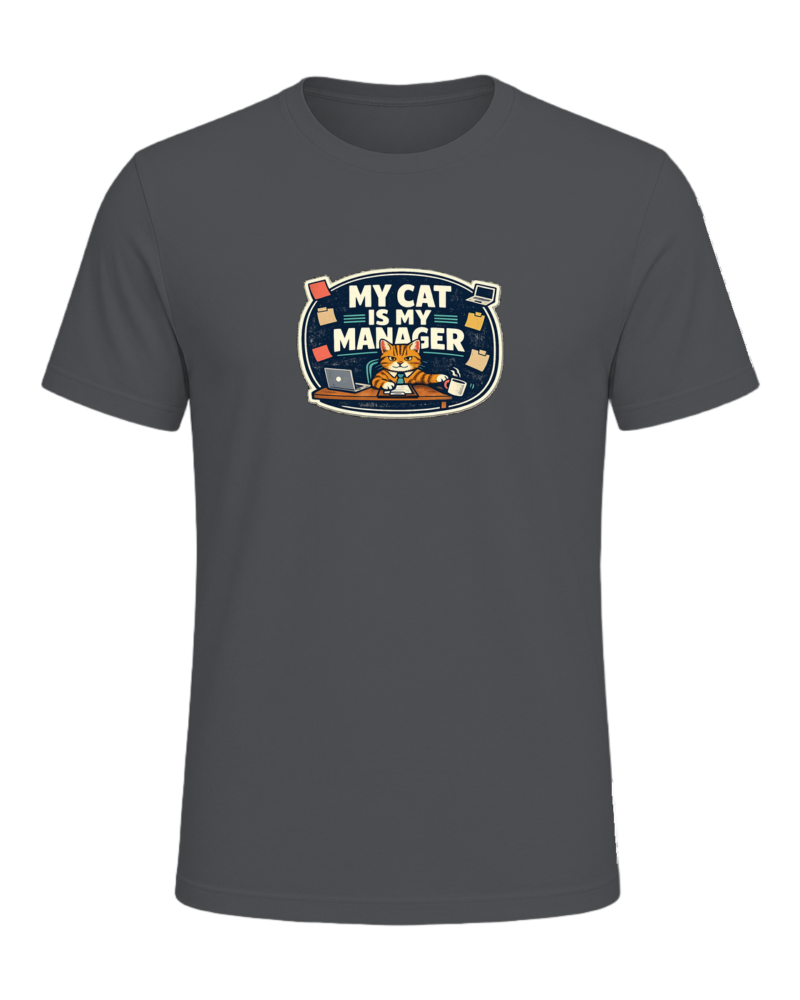 A funny cat-parent tee for people whose cat clearly runs the household. — Asphalt