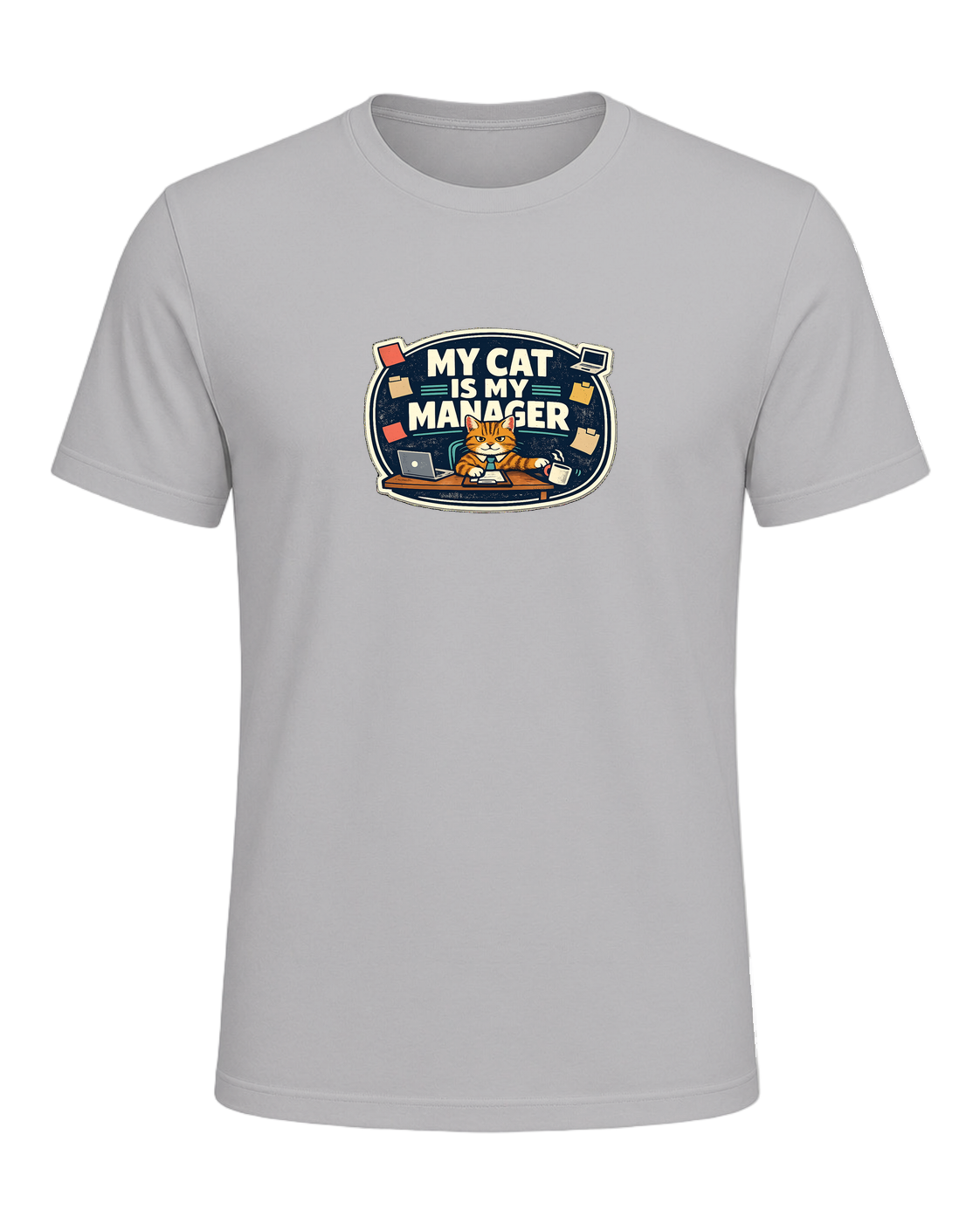 A funny cat-parent tee for people whose cat clearly runs the household. — Athletic Heather