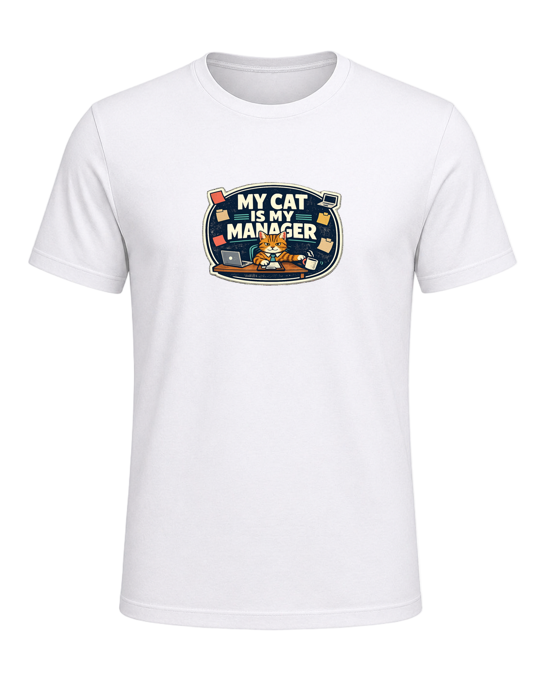 A funny cat-parent tee for people whose cat clearly runs the household. — White