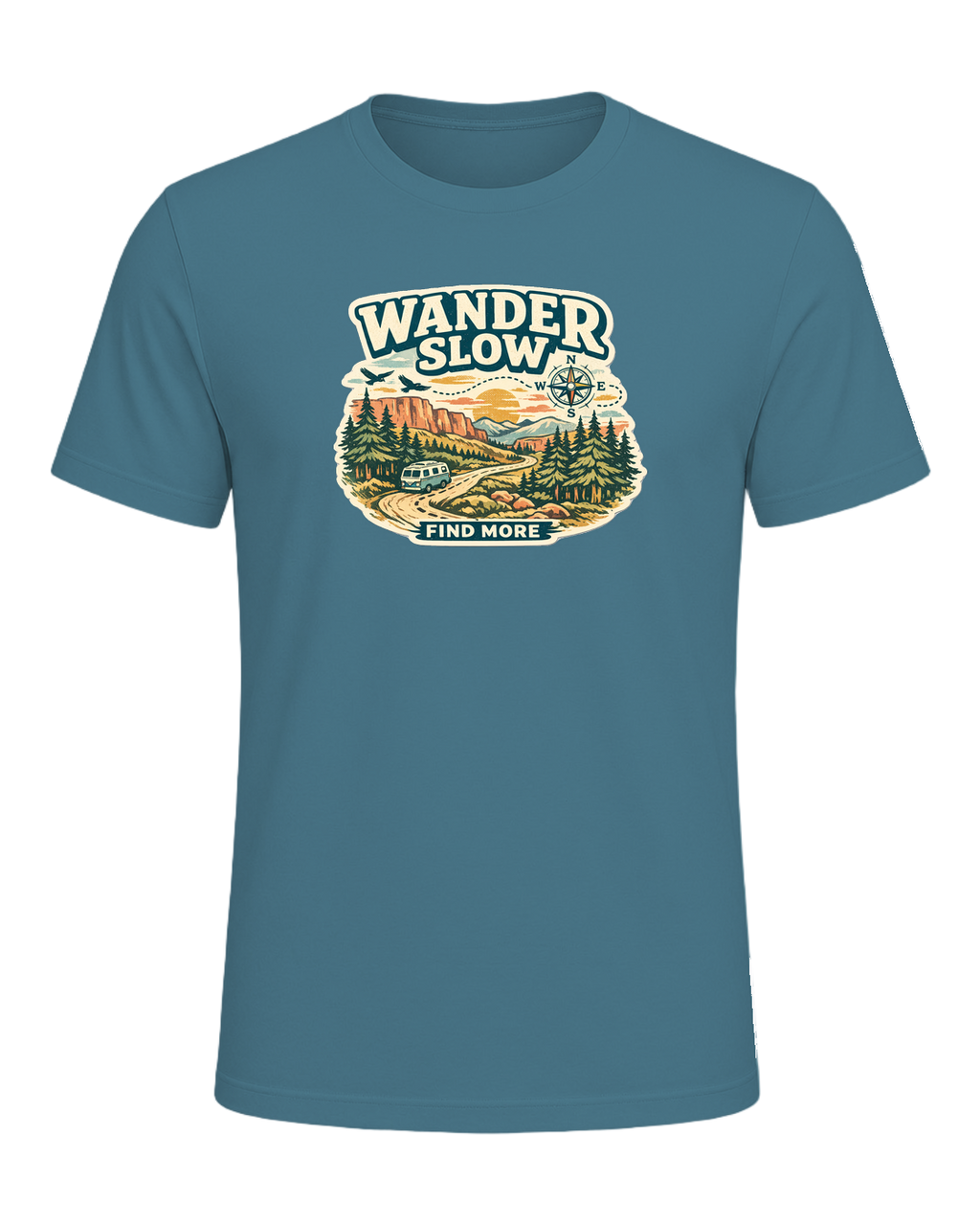 Wander Slow, Find More Tee — Heather Deep Teal