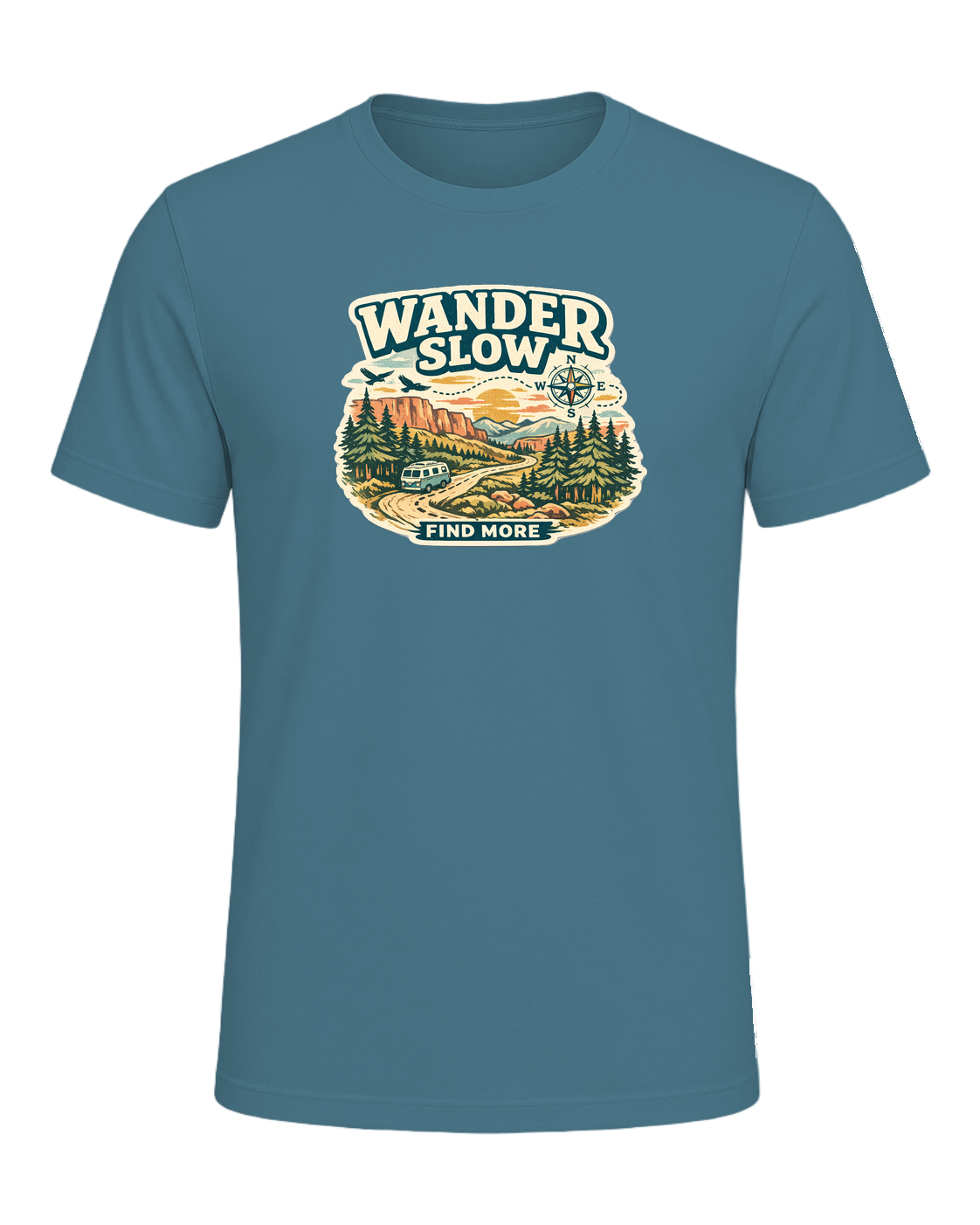 Wander Slow, Find More Tee — Heather Deep Teal