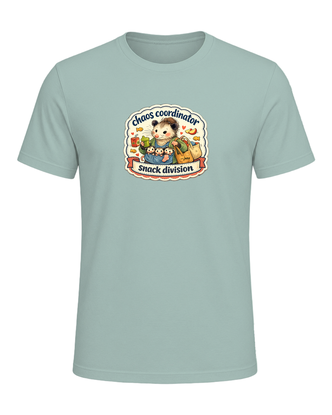 Chaos Coordinator, Snack Division Tee — Dusty Blue