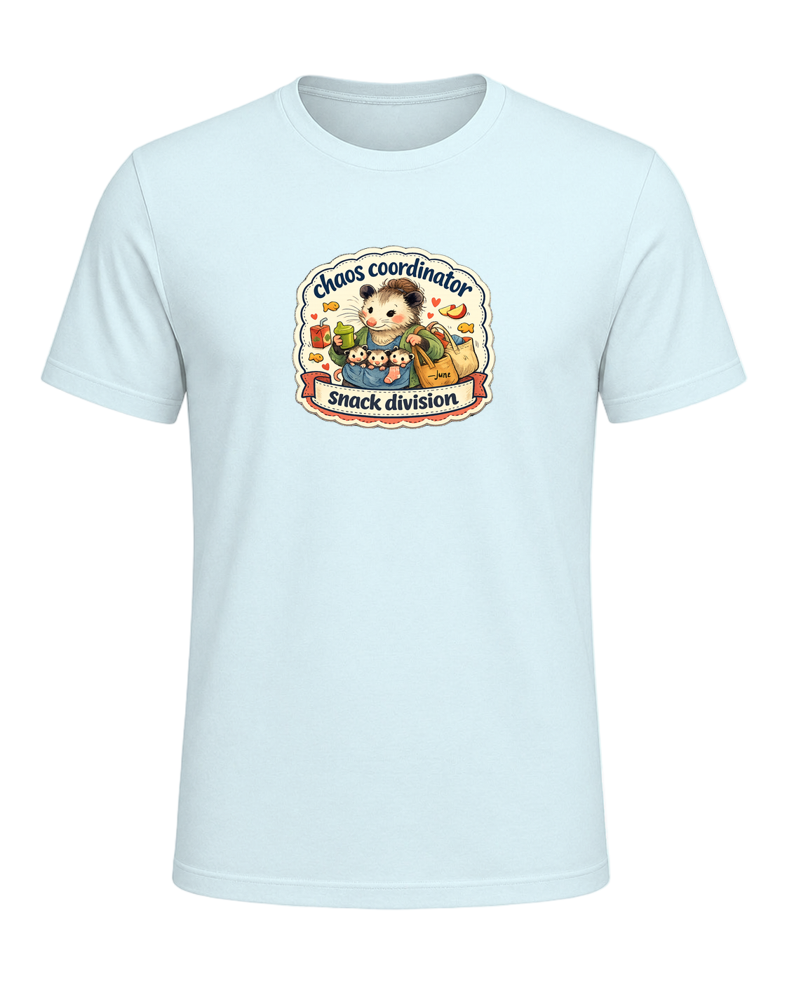 Chaos Coordinator, Snack Division Tee — Heather Prism Ice Blue