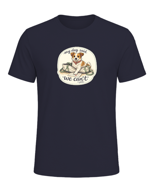 A cozy hand-drawn dog mom tee for anyone whose plans require tiny paw approval. — Heather Navy