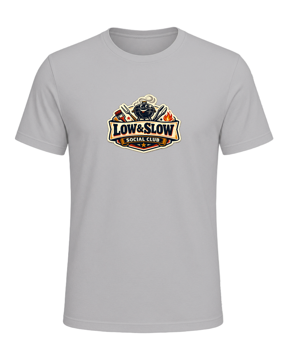 A retro BBQ badge tee for the smoker people who know good things take all day. — Athletic Heather