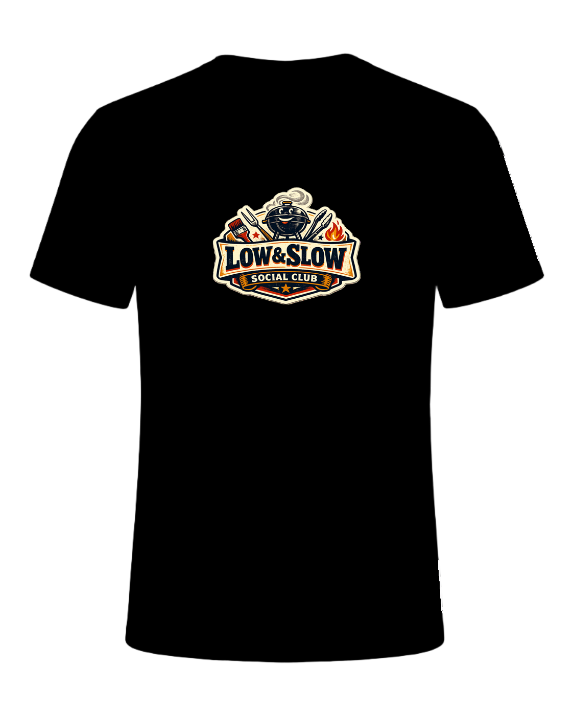 A retro BBQ badge tee for the smoker people who know good things take all day. — Black
