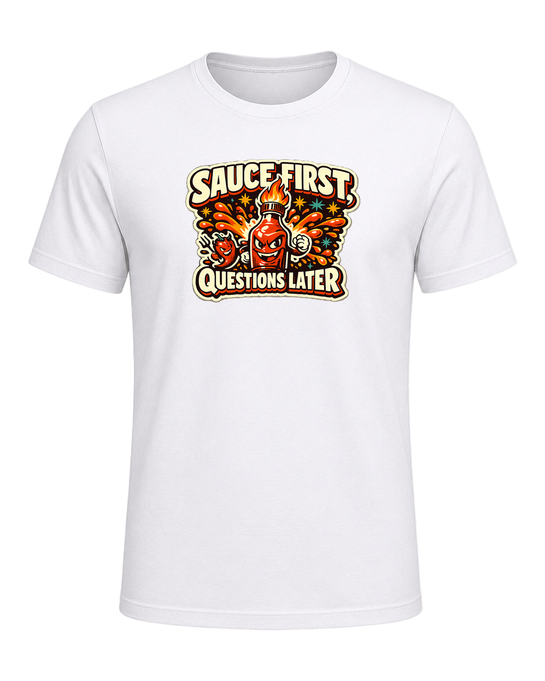 Sauce First, Questions Later Tee — White