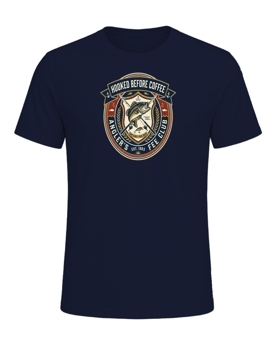 HOOKED BEFORE COFFEE — Navy