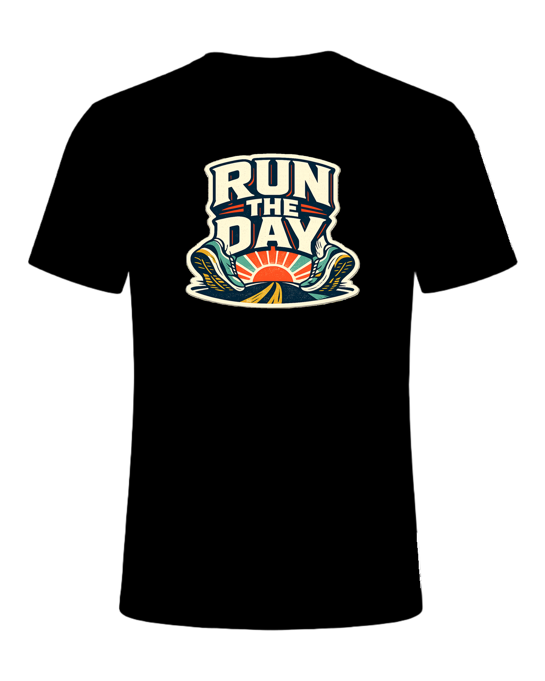 A bold retro running tee for people who start their day with miles and momentum. — Black