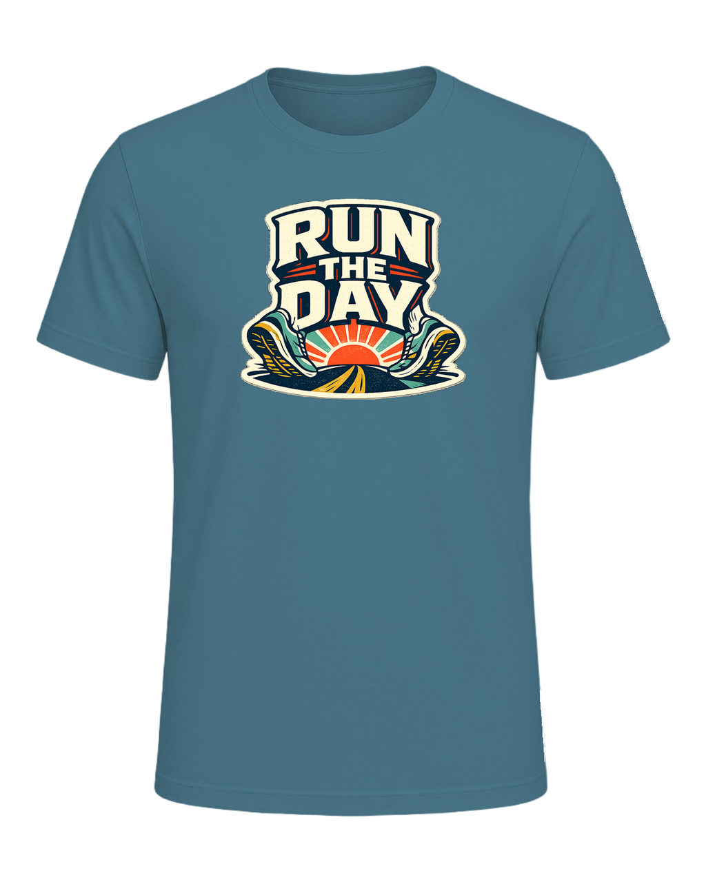 A bold retro running tee for people who start their day with miles and momentum. — Heather Deep Teal