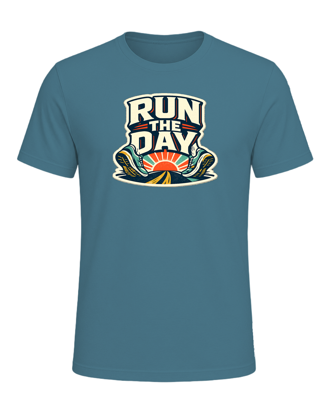 A bold retro running tee for people who start their day with miles and momentum. — Heather Deep Teal