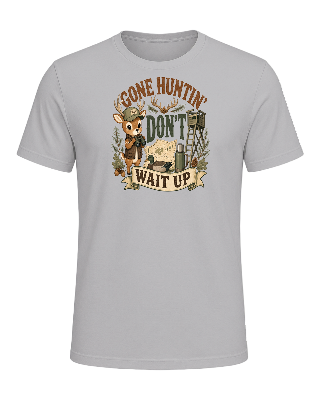 GONE HUNTIN' DON'T WAIT UP — Athletic Heather