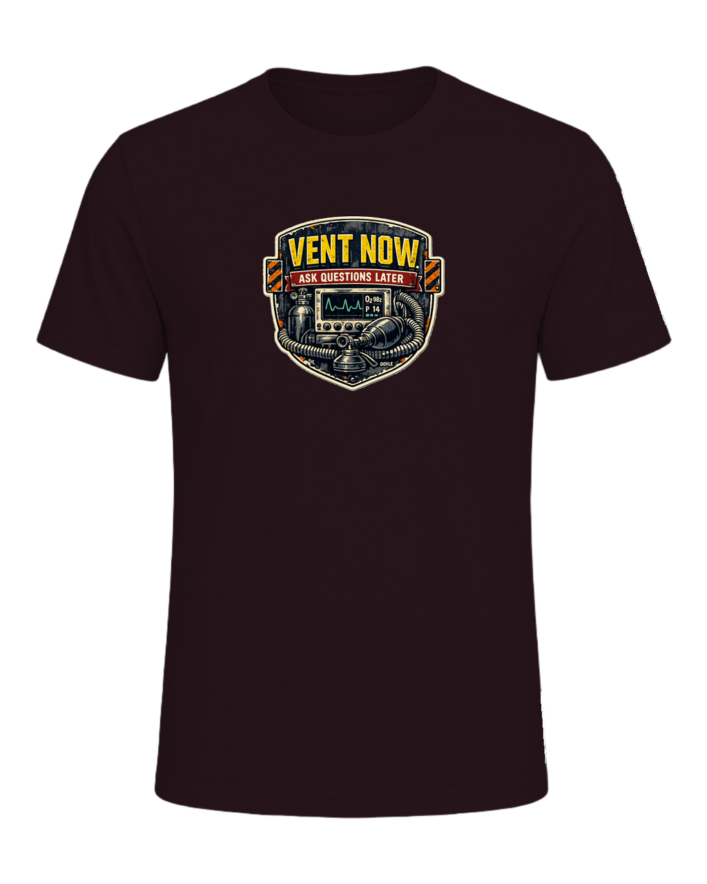 Vent Now. Ask Questions Later. Tee — Oxblood Black