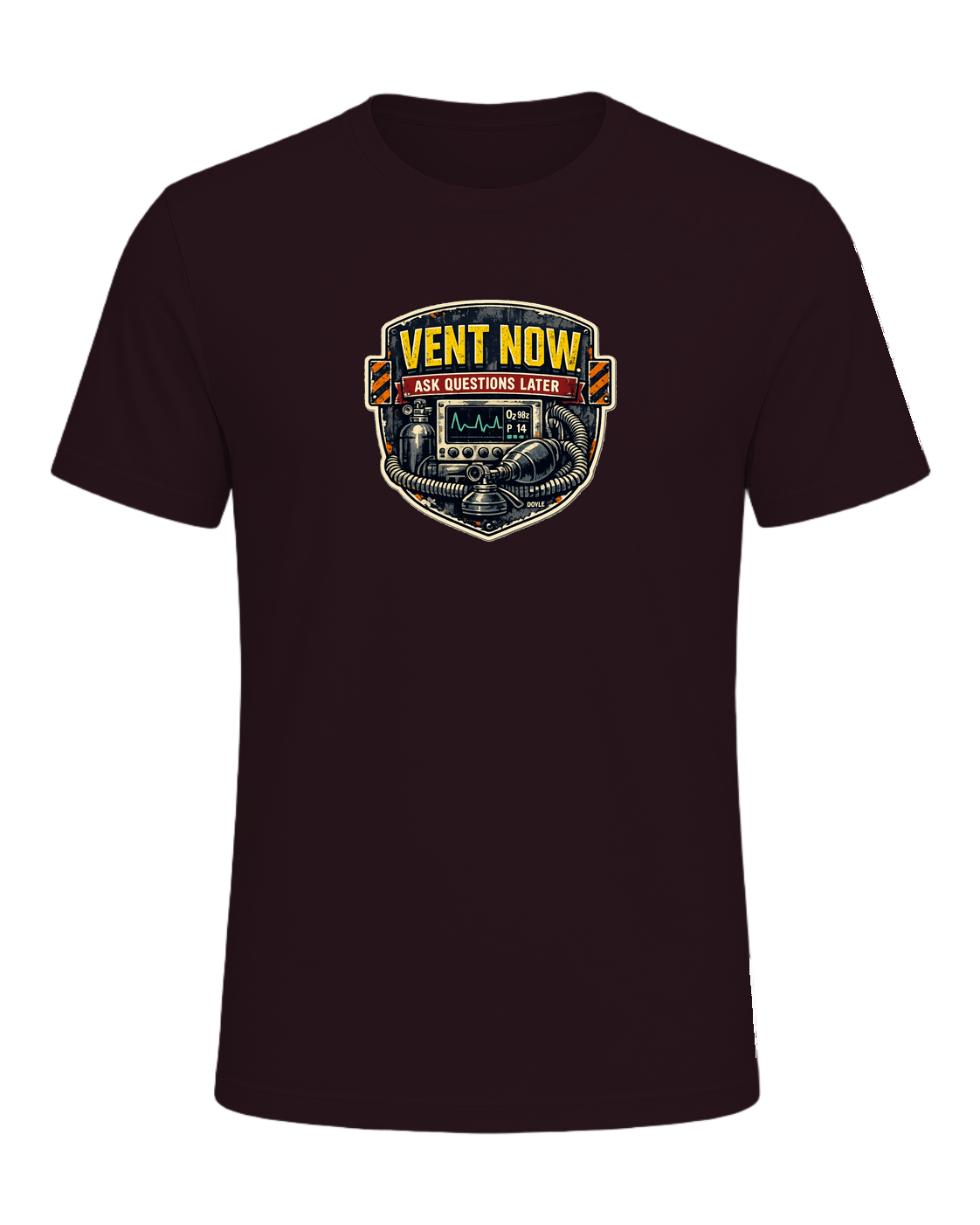 Vent Now. Ask Questions Later. Tee — Oxblood Black