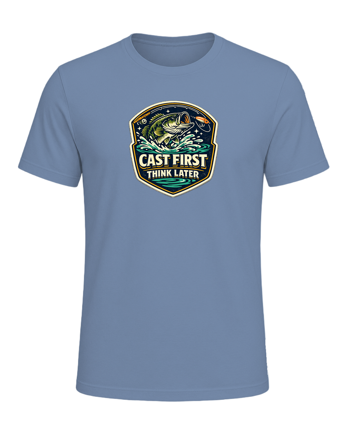Cast First Think Later Tee — Steel Blue