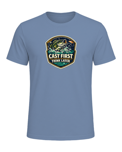 Cast First Think Later Tee — Steel Blue