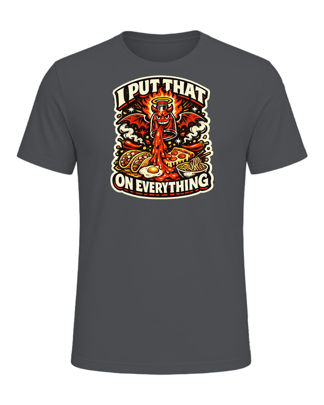 A fiery retro hot-sauce tee for the person who truly puts that on everything. — Asphalt