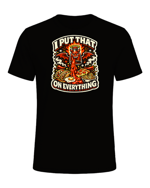 A fiery retro hot-sauce tee for the person who truly puts that on everything. — Black Heather