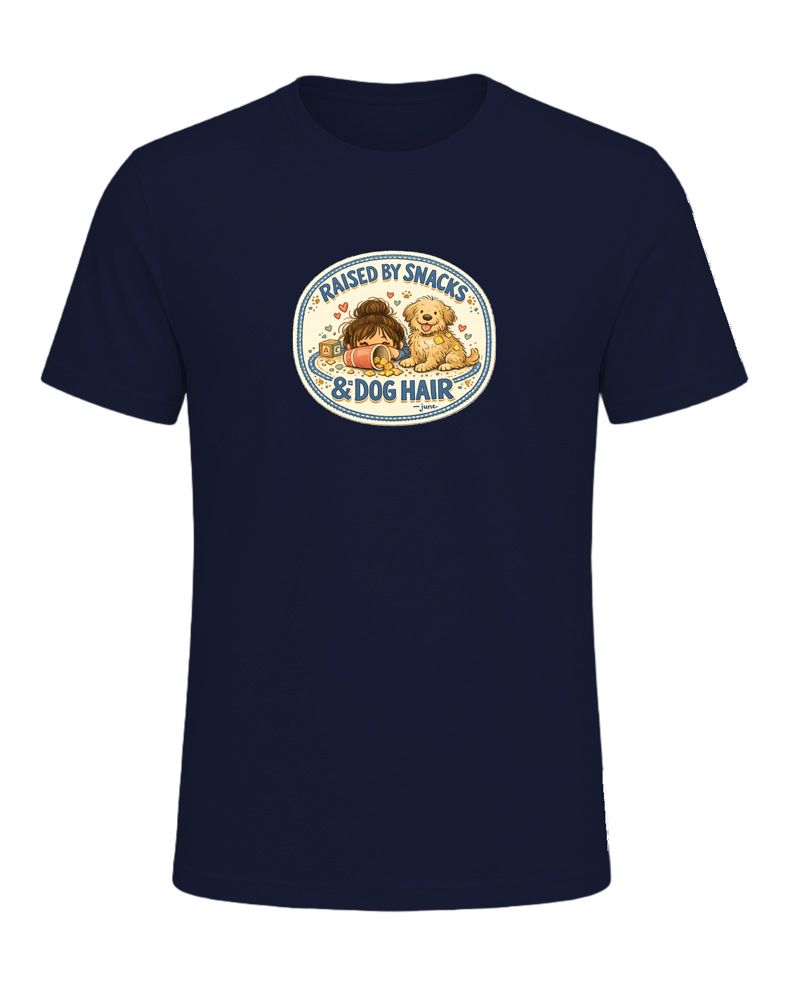Raised By Snacks & Dog Hair Tee — Navy
