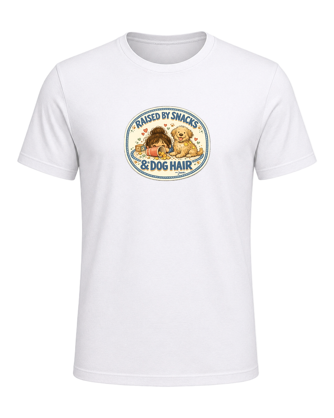 Raised By Snacks & Dog Hair Tee — White