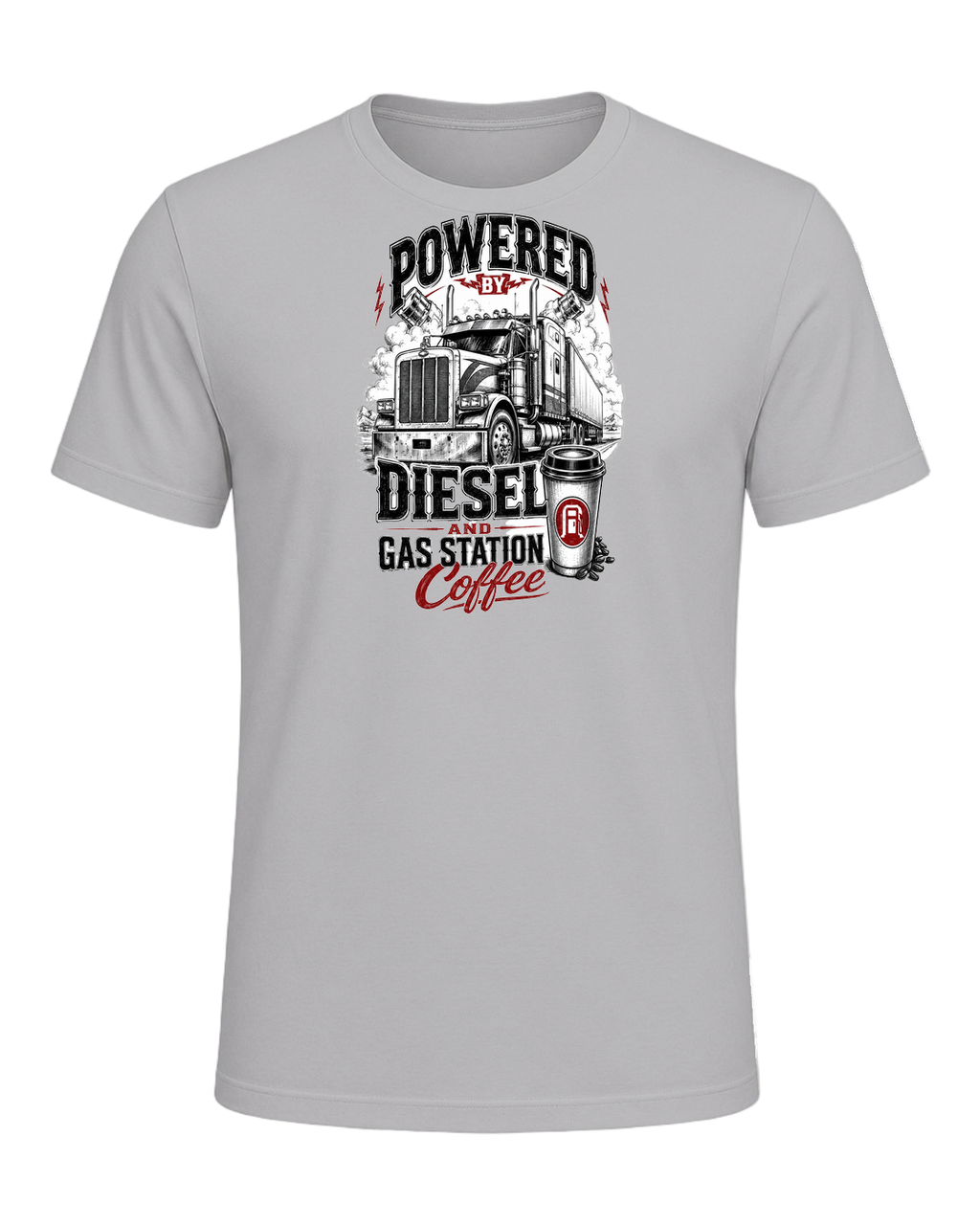 Powered by diesel and gas station coffee — Athletic Heather