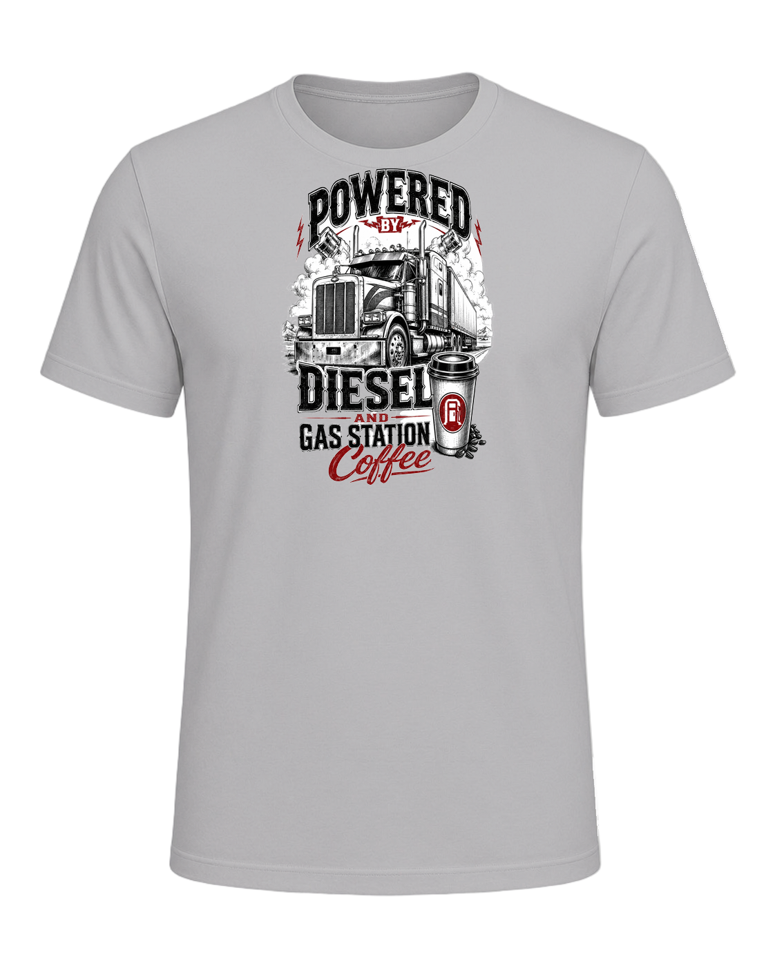 Powered by diesel and gas station coffee — Athletic Heather