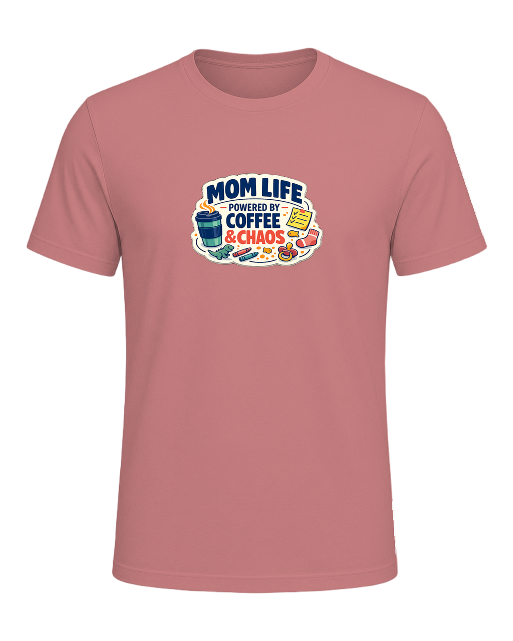 Mom Life Powered By Coffee & Chaos Tee — Heather Mauve