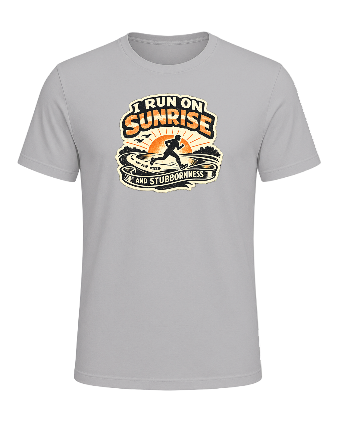 I Run On Sunrise And Stubbornness Tee — Athletic Heather