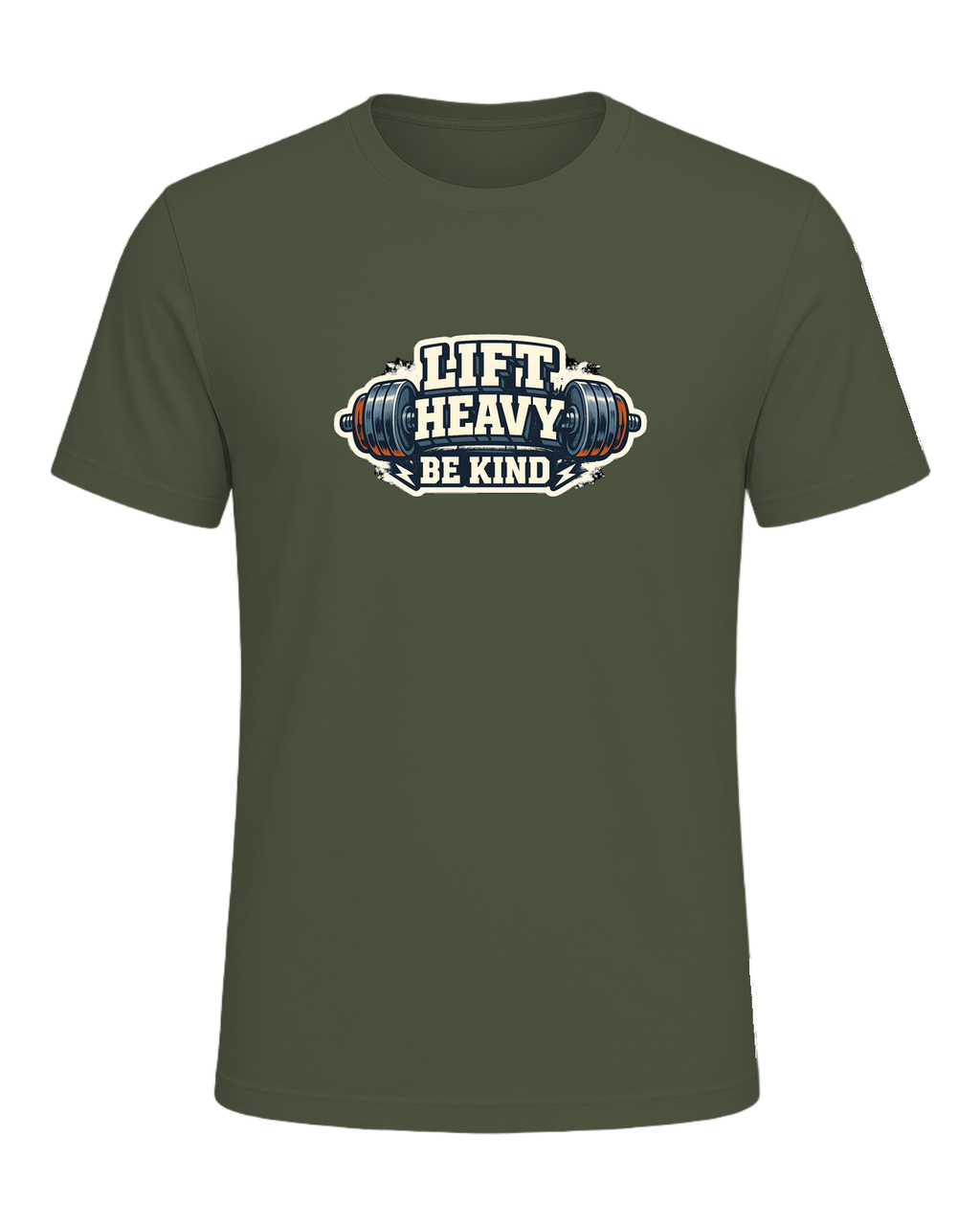 A bold barbell gym tee for lifters who train heavy and keep the room kind. — Military Green