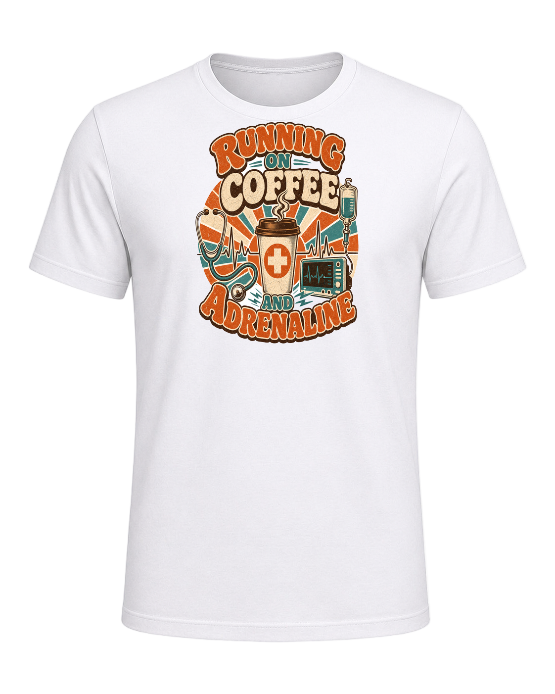 RUNNING ON COFFEE AND ADRENALINE — White