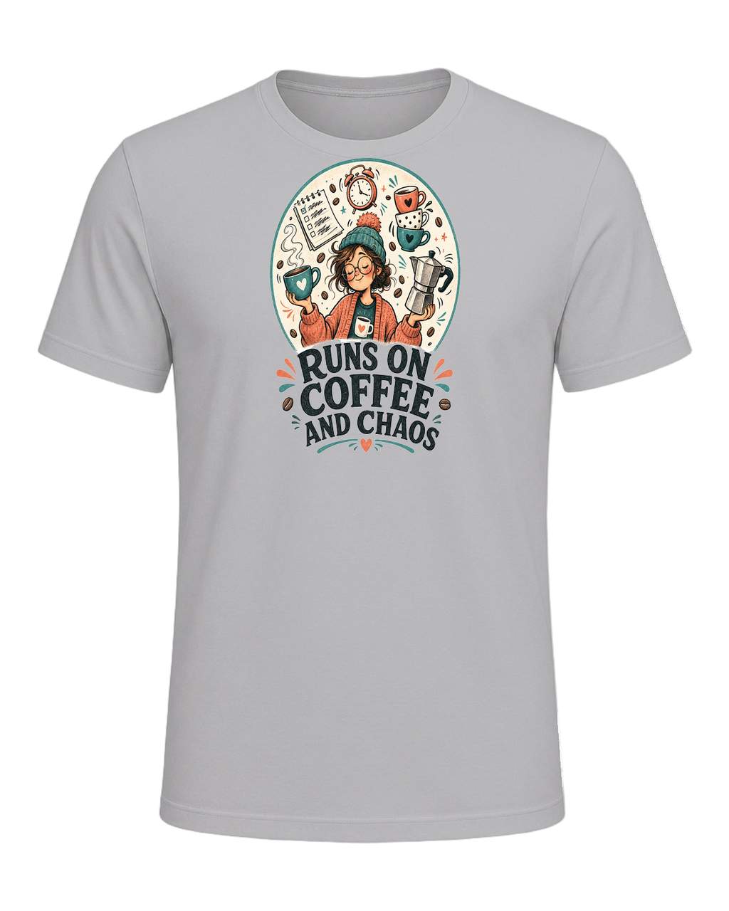 RUNS ON COFFEE AND CHAOS — Athletic Heather