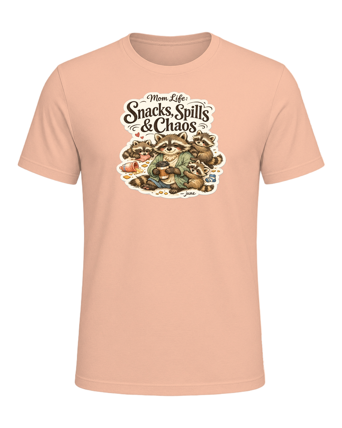 Mom Life: Snacks, Spills & Chaos Tee — Heather Peach