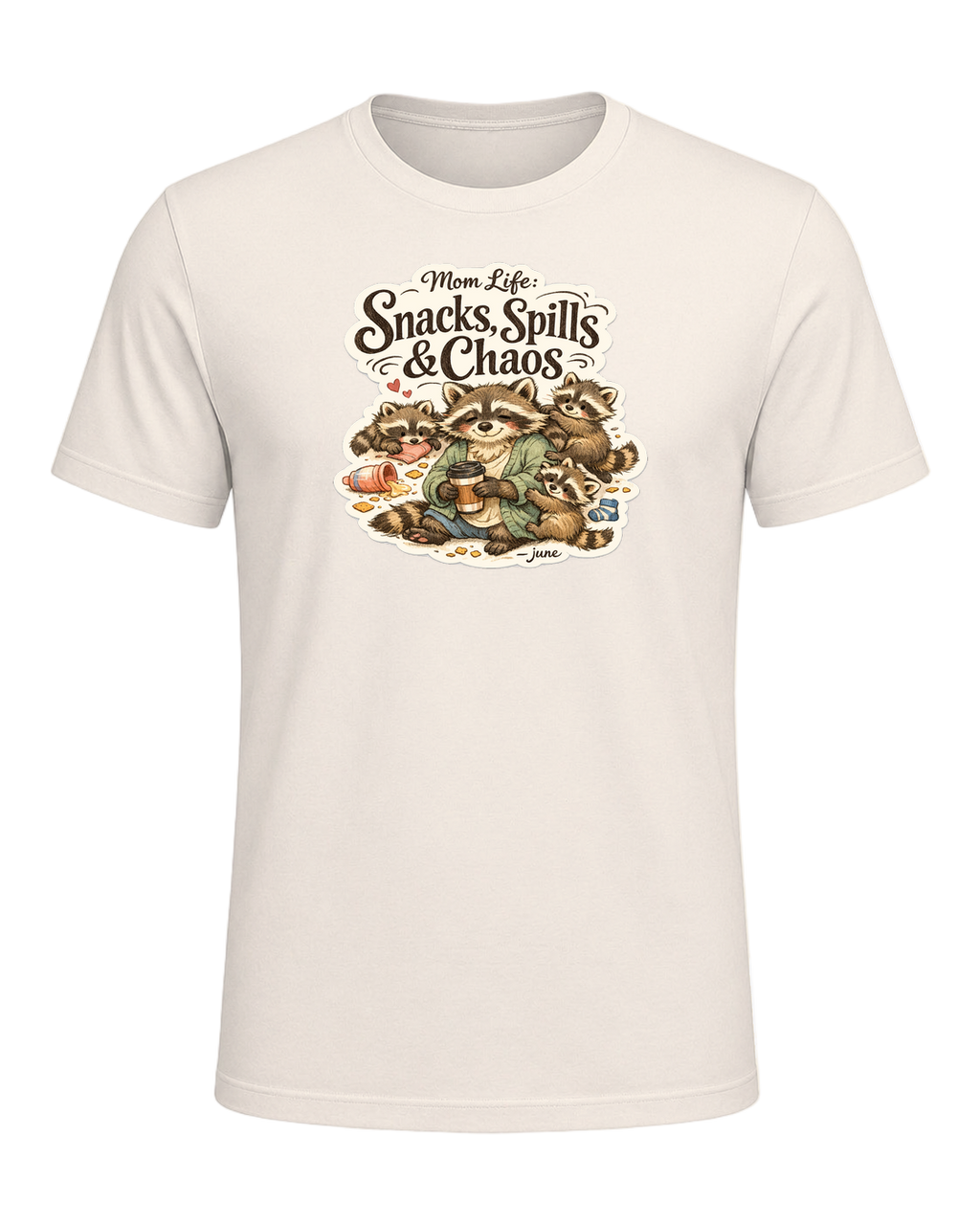 Mom Life: Snacks, Spills & Chaos Tee — Natural