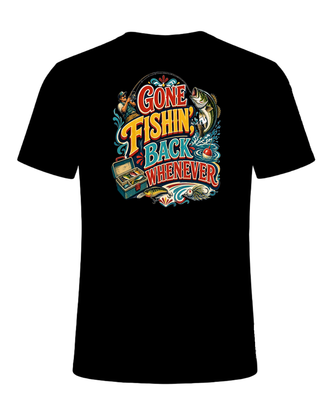 GONE FISHIN', BACK WHENEVER — Black